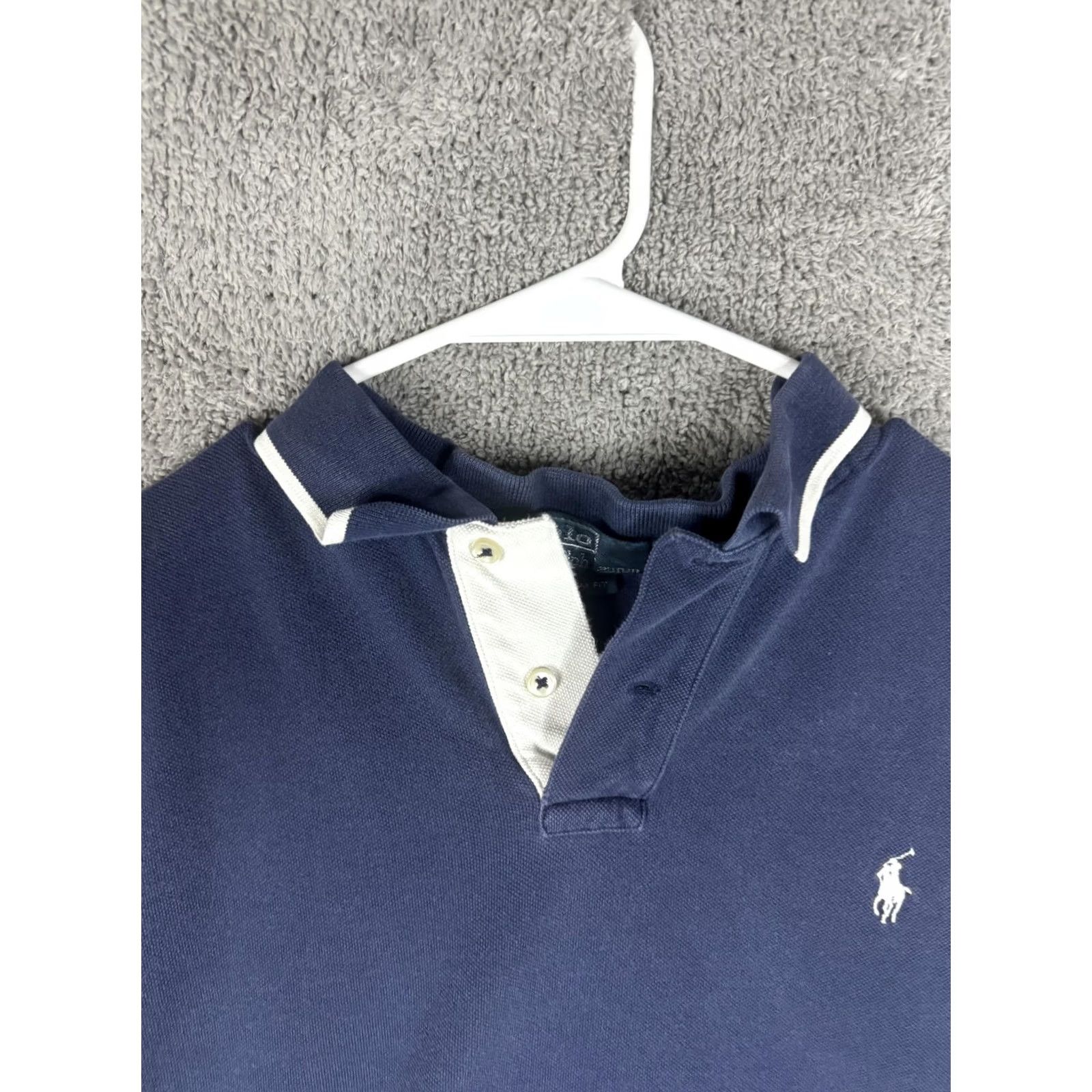 Polo Ralph Lauren VINTAGE Polo Ralph Lauren Polo Shirt Mens XL Navy White Custom Fit Red Stripes Short Slv Size US XL / EU 56 / 4 - 6 Thumbnail