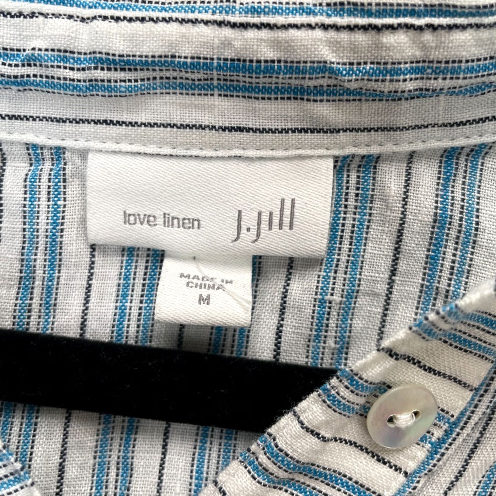 J. Jill J Jill White Linen Popover Tunic Blouse Womens Medium Striped Love Lagenlook Size M / US 6-8 / IT 42-44 - 3 Thumbnail
