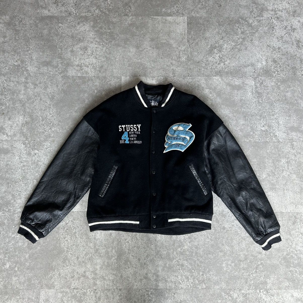 Streetwear × Stussy × Vintage Vintage 1990's Stussy Big 4 Varsity Jacket |  Grailed