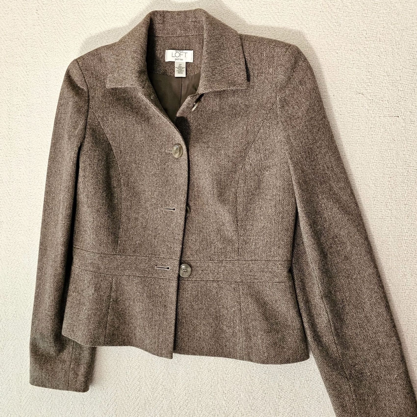 Ann Taylor VINTAGE Ann Taylor Loft Blazer Jacket Wool Brown 2P Petite Women Size XS / US 0-2 / IT 36-38 - 5 Thumbnail