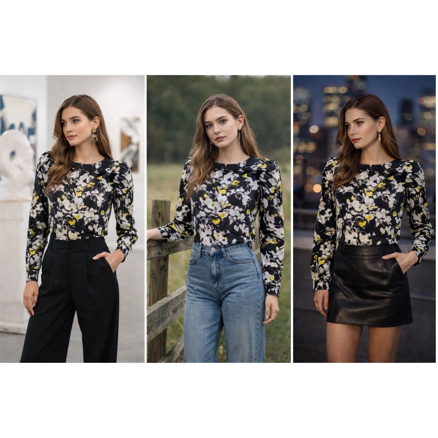 Alice + Olivia Alice + Olivia Women’s LS Blouse Black/Yellow XS Art to Wear Size XS / US 0-2 / IT 36-38 - 7 Thumbnail
