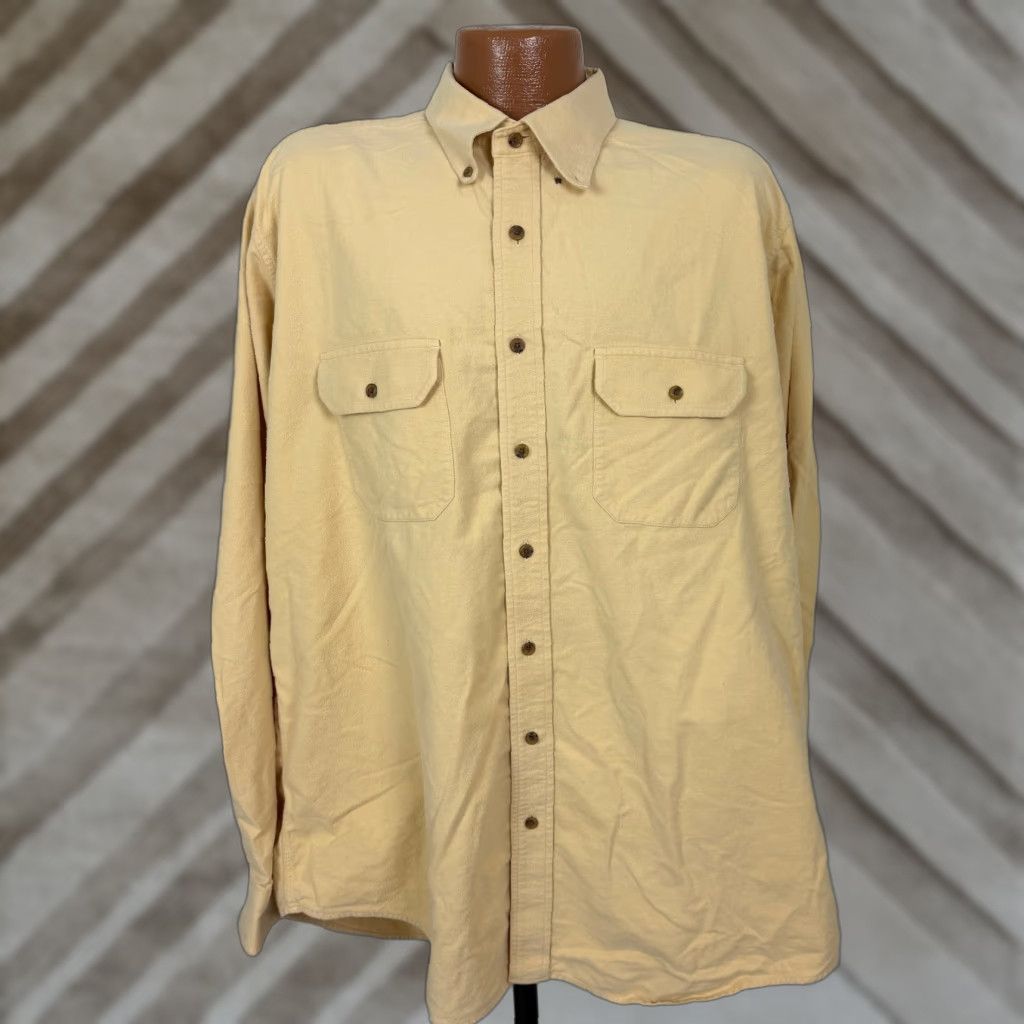 Lands' End VINTAGE Lands' End Chamois Flannel Shirt Mens XLT Tall Yellow Cotton Heavyweight Button-Up Regular Size US XL / EU 56 / 4 - 1 Thumbnail