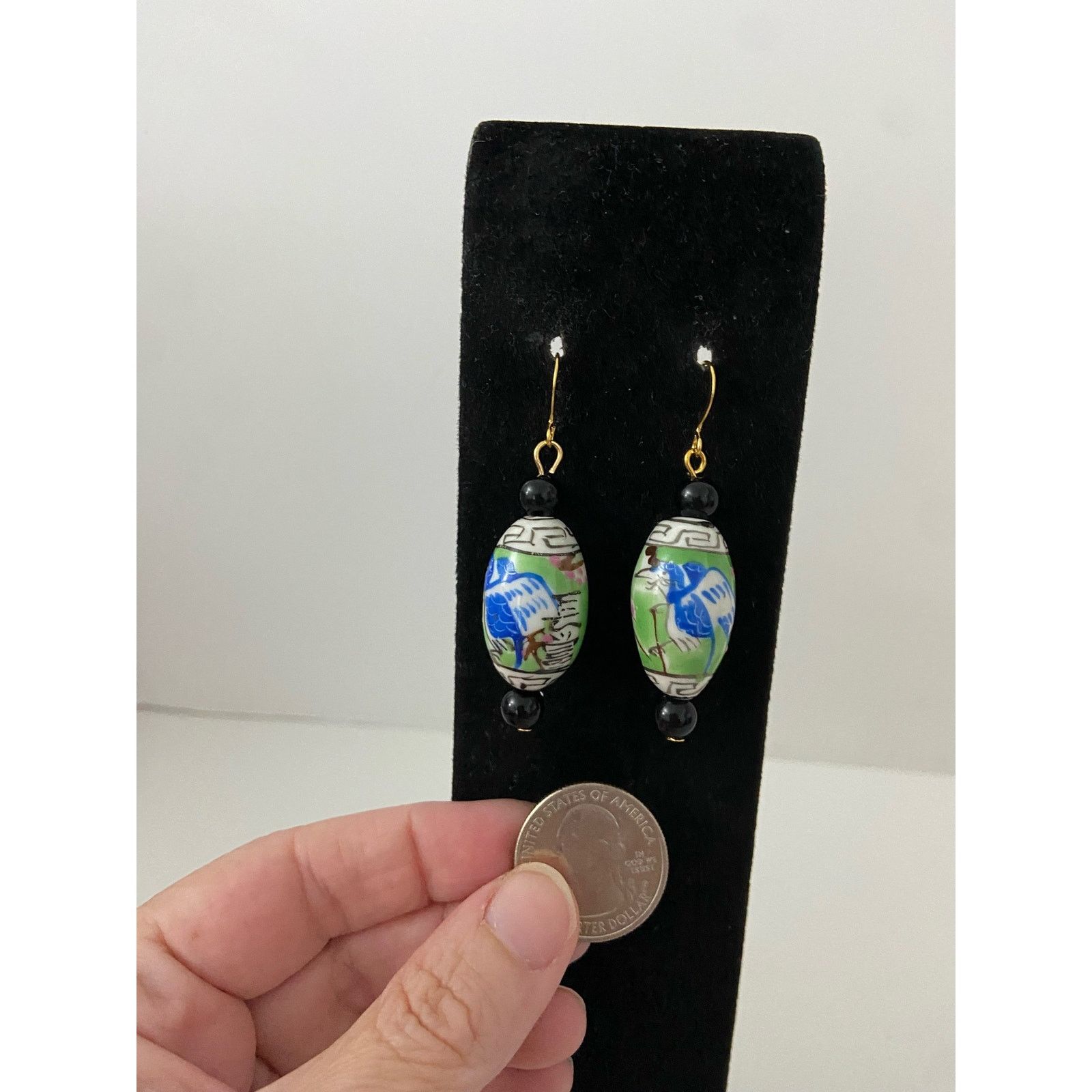 Handmade Handmade painted ceramic bird design earrings Size ONE SIZE - 2 Thumbnail