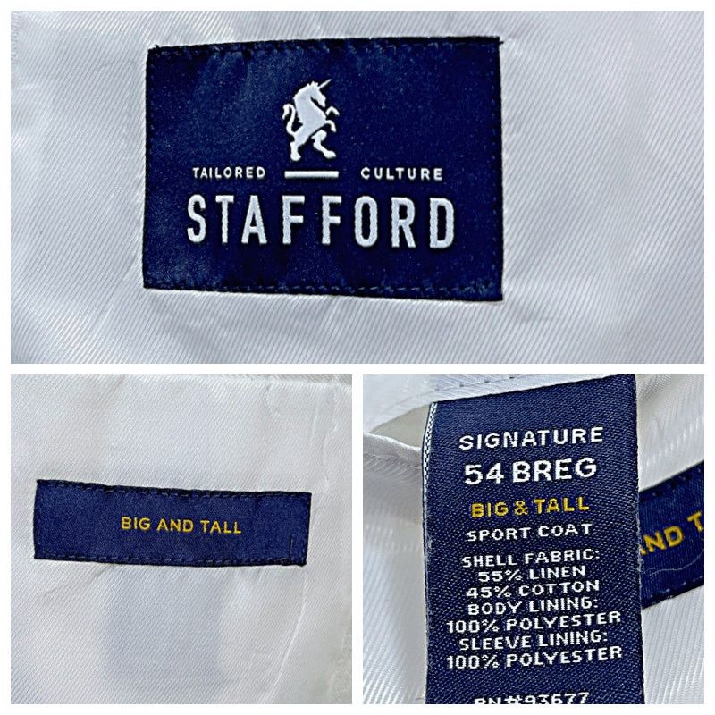 Stafford Stafford Travel Linen Cotton Summer Coat White Big & Tall 54 Size 54R - 9 Thumbnail