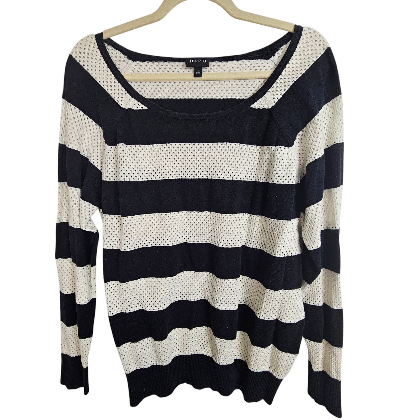 Torrid Torrid Womens Open Knit Striped Sweater Plus Size 1X Classic Size XL / US 12-14 / IT 48-50 - 2 Thumbnail