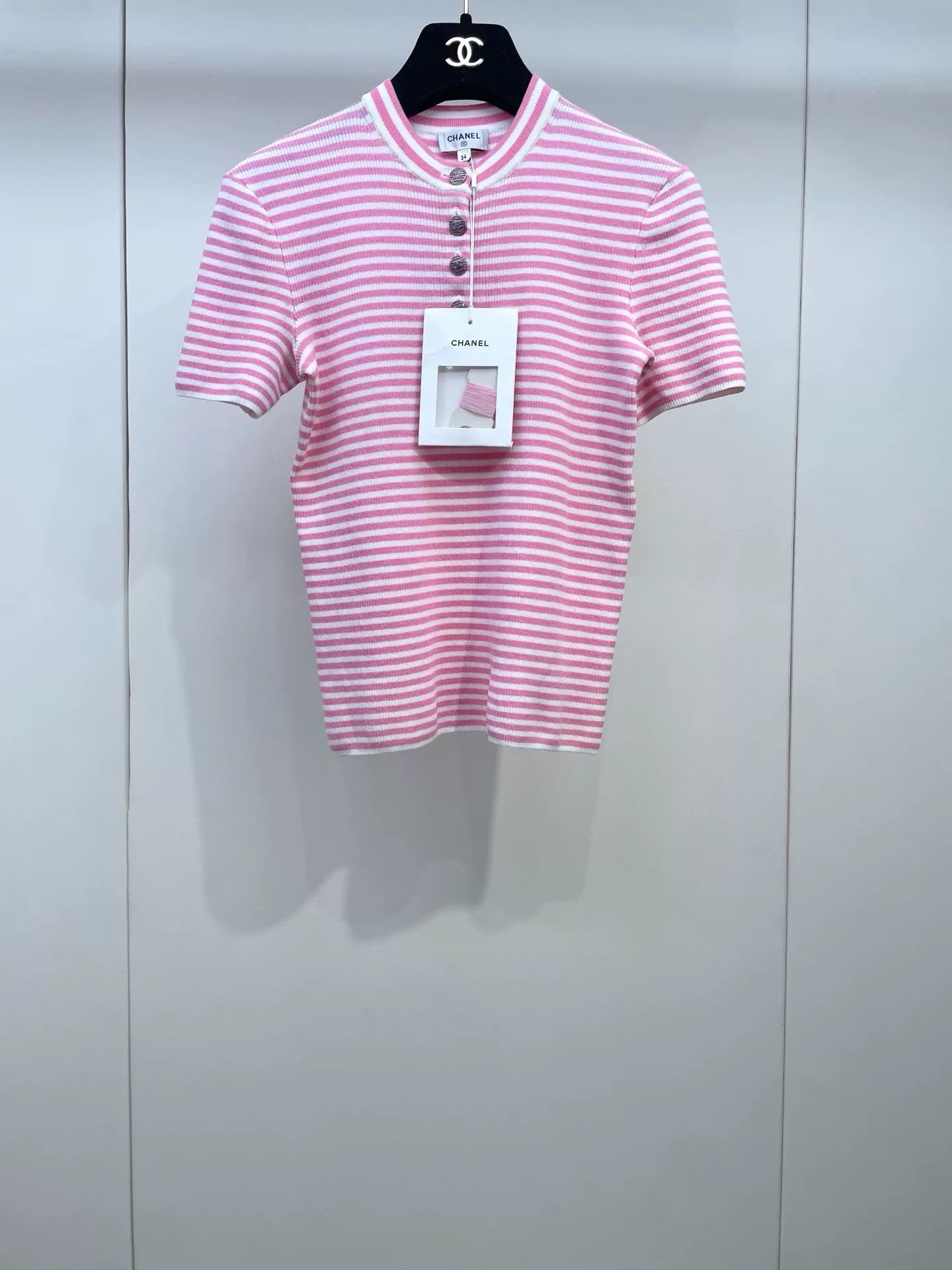 Chanel Chanel 24C Pink White Stripe Knit Top Size XXS / US 00 / IT 34 - 1 Thumbnail