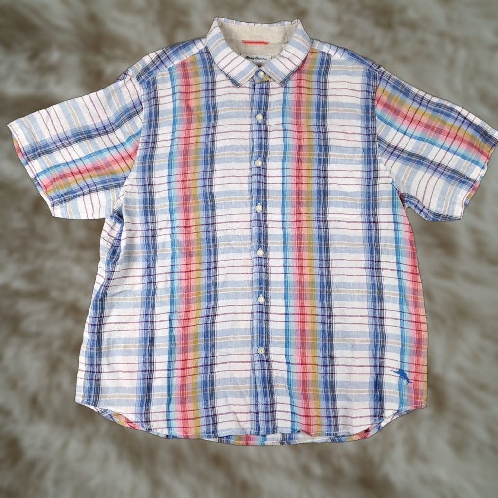 Tommy Bahama Tommy Bahama Shirt Mens XL Blue Plaid Linen Hawaiian Button Up Short Sleeve Size US XL / EU 56 / 4 - 1 Thumbnail