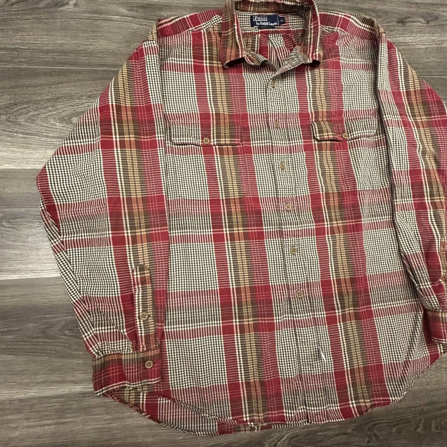 Polo Ralph Lauren VINTAGE Polo Ralph Lauren Shirt Mens XL Red Plaid Twill Button Front Pockets 90s Size US XL / EU 56 / 4 - 3 Thumbnail