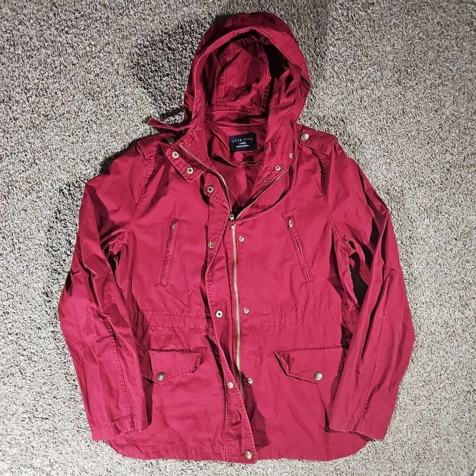 Other Love Tree Large Burgundy Hood Parka Coat Cotton Snap Zip Size L / US 10 / IT 46 - 1 Thumbnail