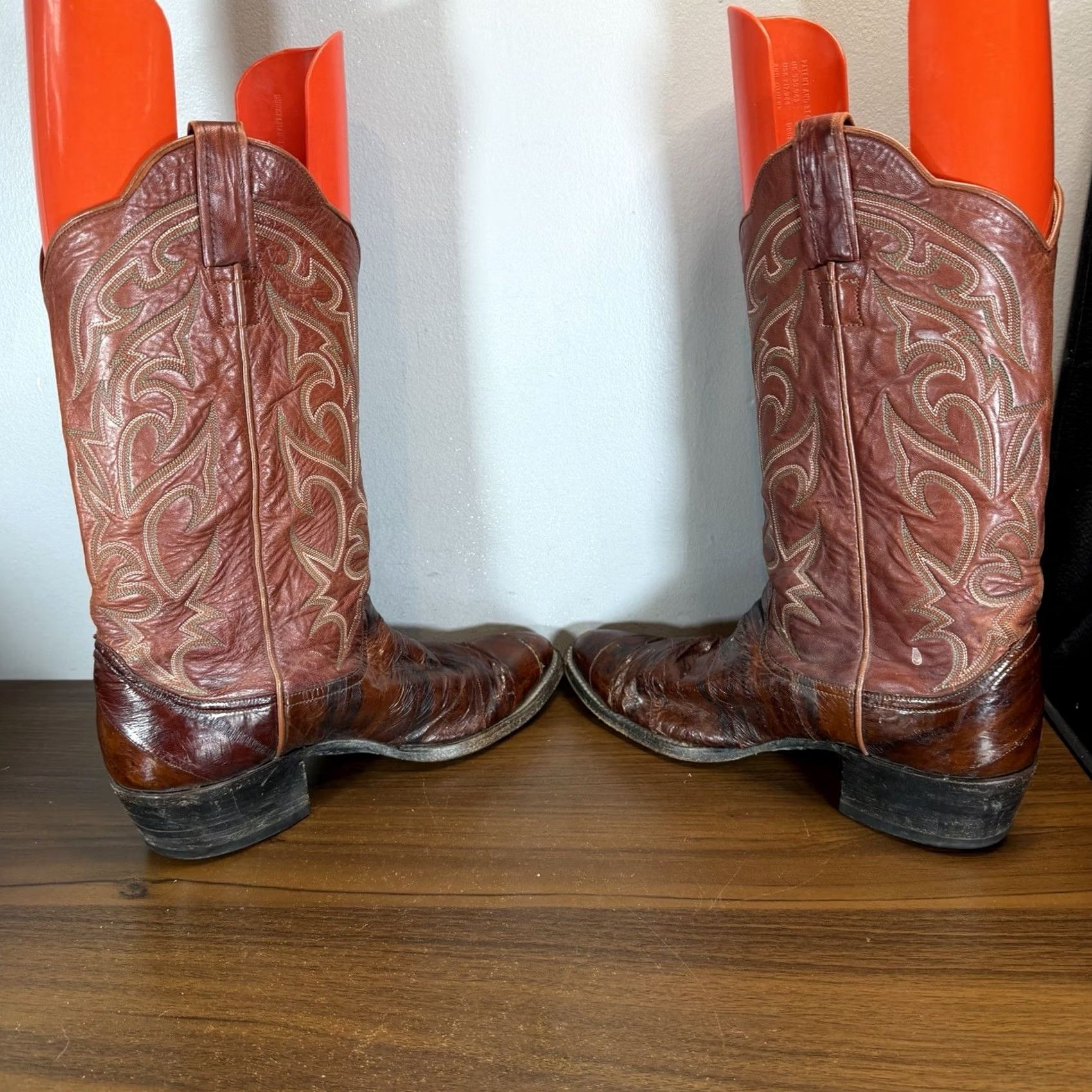 Larry Mahan Western Cowboy Leather Boots Men’s Size 8.5 Square Toe Brown Cream Overwork Men main image 4