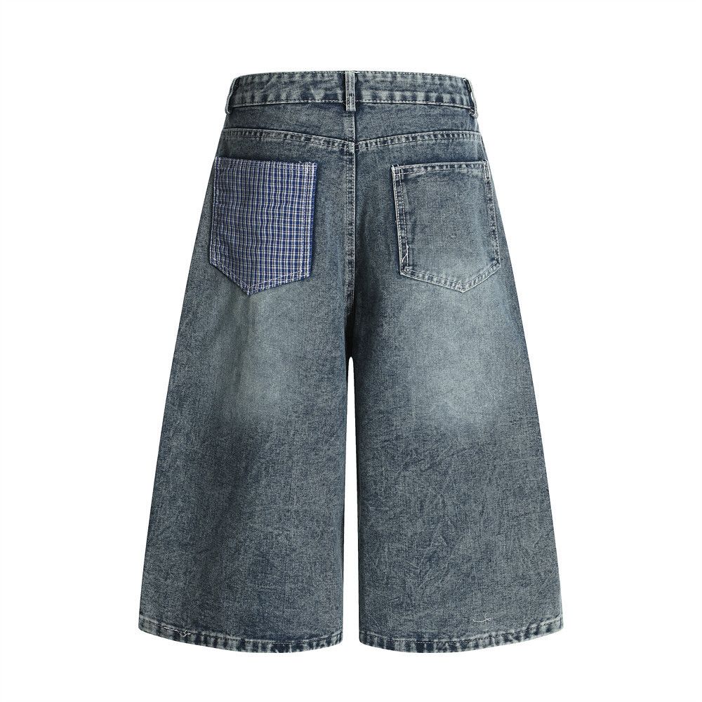 Japanese Brand × Jean Men's plaid lace-up loose punk distressed denim shorts Size US 32 / EU 48 - 4 Thumbnail