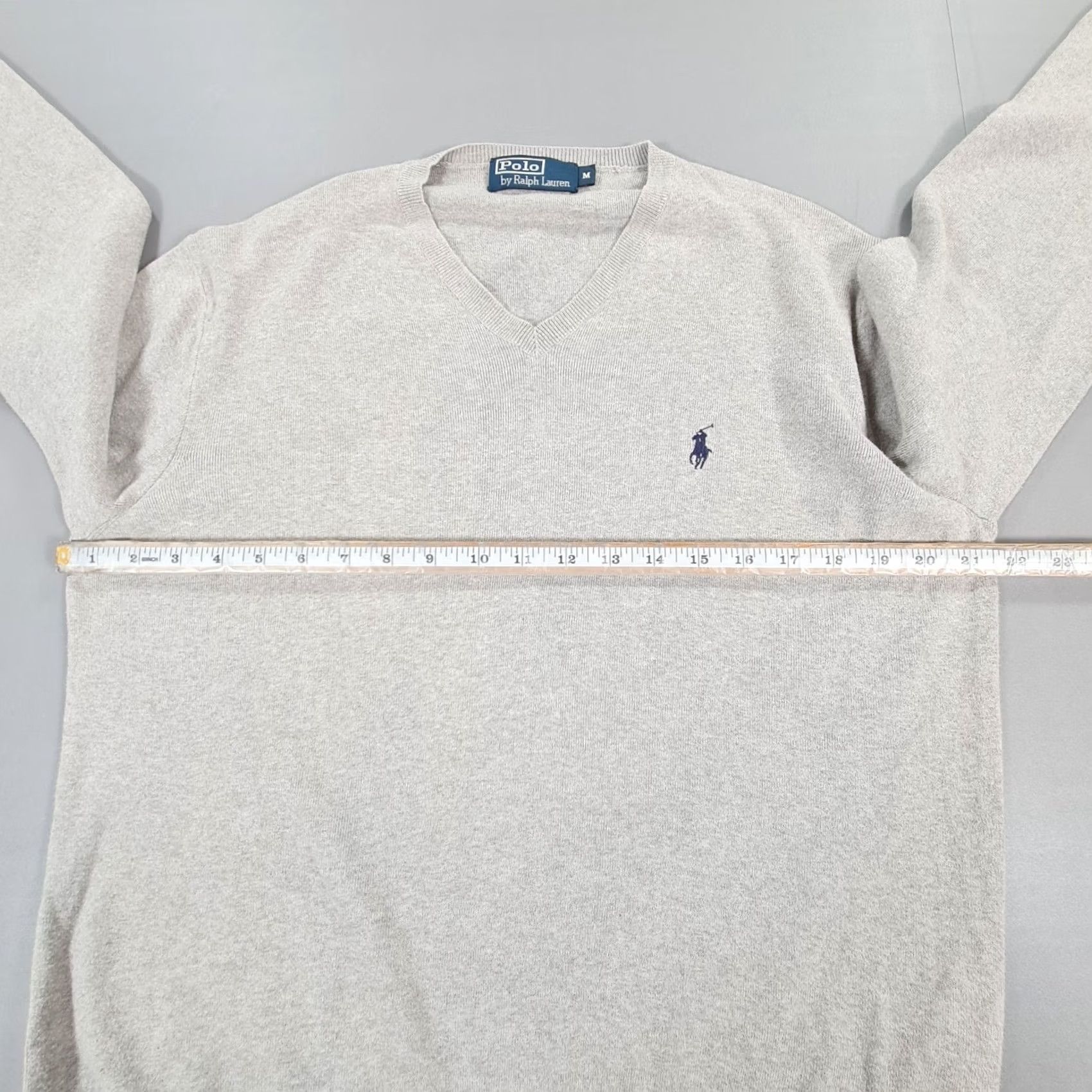 Polo Ralph Lauren VINTAGE Polo Ralph Lauren Mens Jumper Grey Medium 100% Cotton V Neck Knit Pullover Size US M / EU 48-50 / 2 - 5 Thumbnail
