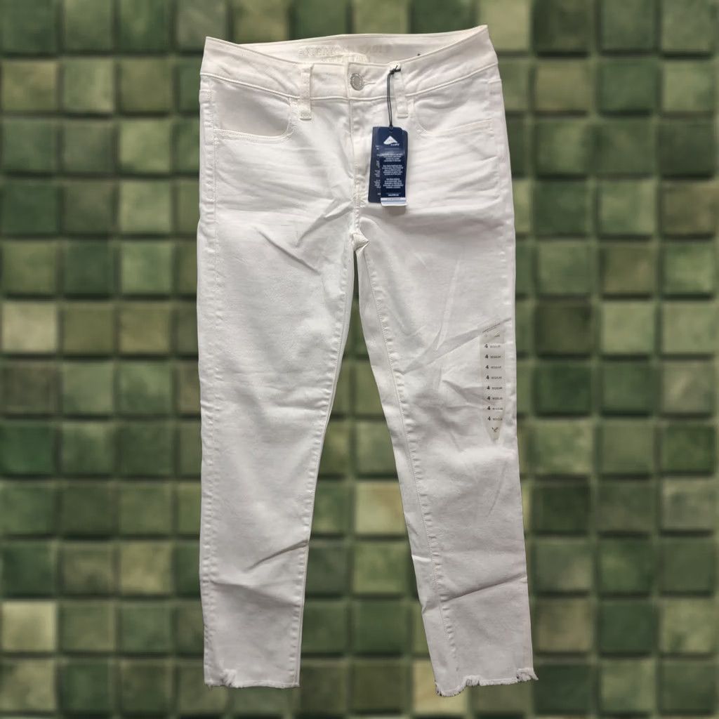 American Eagle Outfitters VINTAGE American Eagle Jeggings Womens 6 27x25 Regular Hi Rise Ankle Cropped White Denim, Cord, Stretch Womens Size 28" / US 6 / IT 42 - 1 Thumbnail