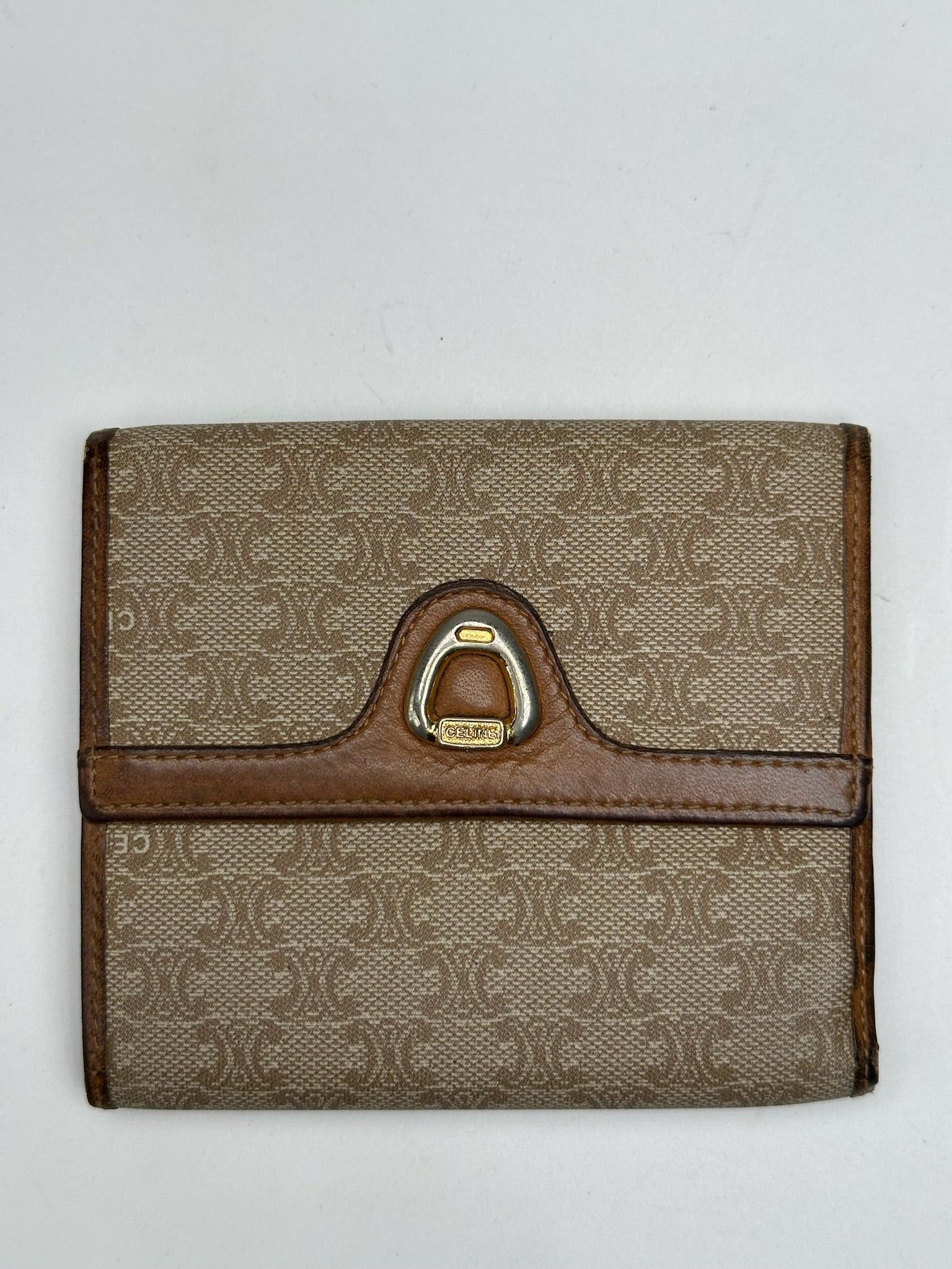Celine Vintage Paris Leather Monogram Wallet Beige Brown Size ONE SIZE - 1 Thumbnail