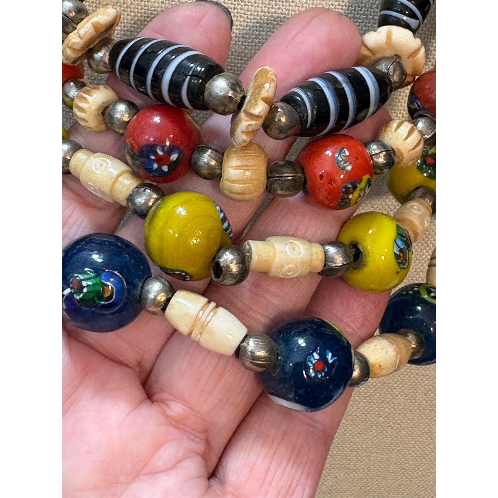 Other Multi-Strand Tribal Trade Bead Necklace Bone & Glass Beads Size ONE SIZE - 5 Thumbnail