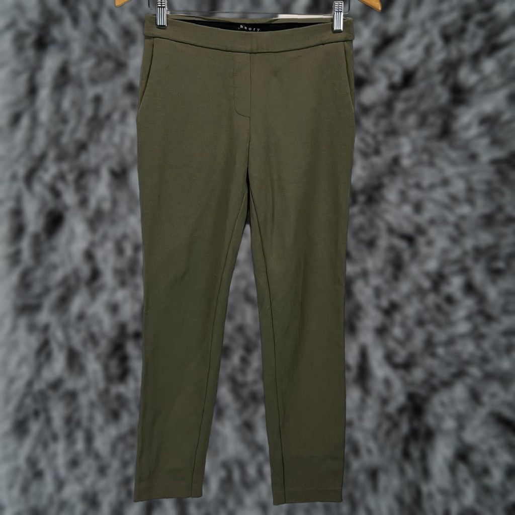 Theory THEORY Slim Stretch Pull-On Pants - Women - Size 2 - Olive Green - Pockets - Made in USA - Cropped Straight Leg Size 26" / US 2 / IT 38 - 1 Thumbnail