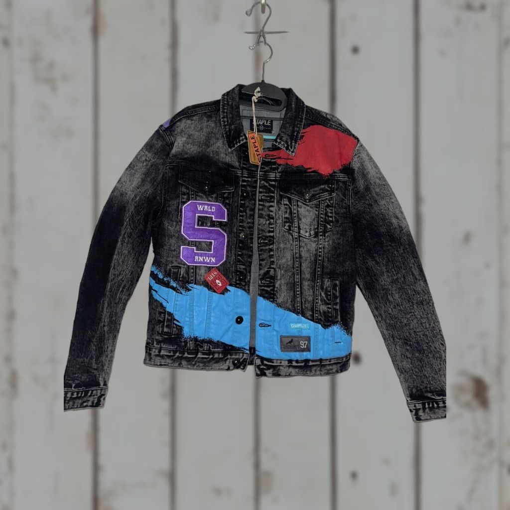 Denime VINTAGE Chamarra Staple Pike Rebel Jacket Mens Denim Black Size M Black/Grey Buttons Patches Pockets Biker Style 90s? Size US 31 - 1 Thumbnail