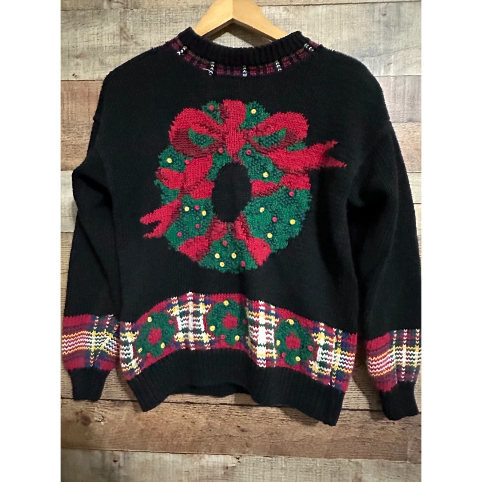 Vintage VINTAGE Westbound Sweater Women's Medium Black Solid Christmas Heavyweight Knit Crew Neck Long Sleeve Crochet Embroidered Pullover Size M / US 6-8 / IT 42-44 - 2 Thumbnail