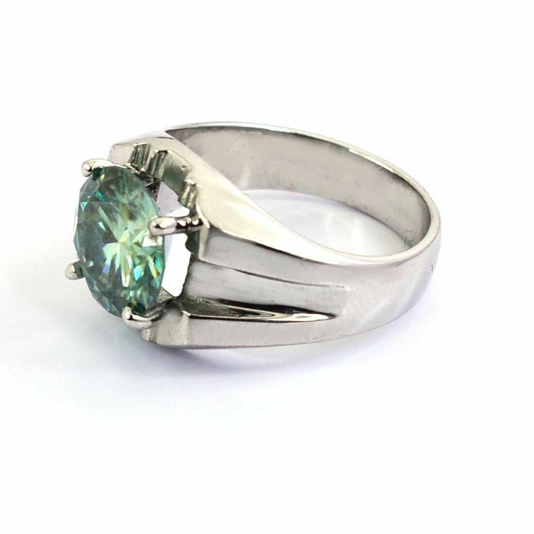 Handmade MensHand Made Sterling Emerald Cut Blue Diamond Ring 4 Cts Size ONE SIZE - 2 Thumbnail