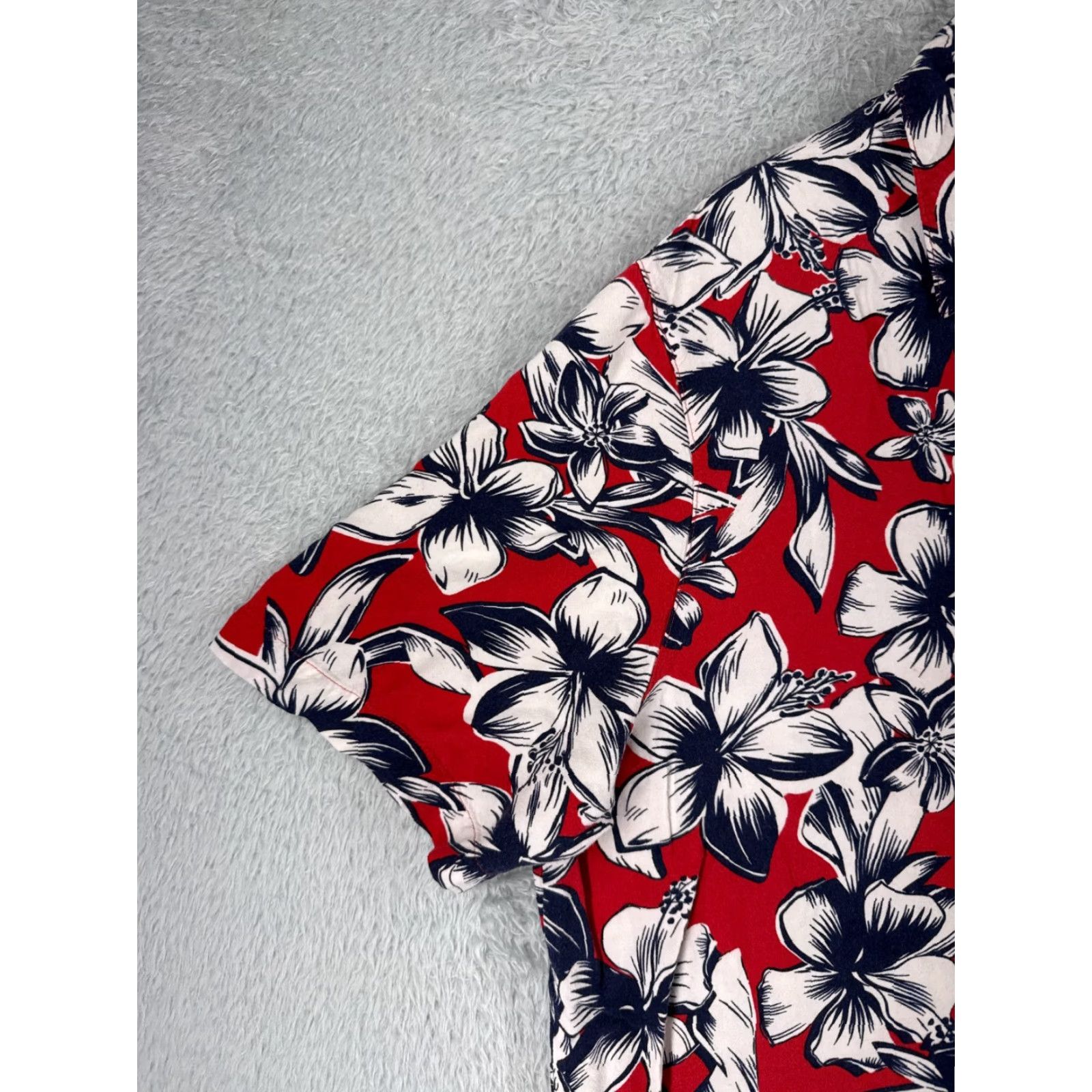 George George Shirt Adult XL Red Hawaiian Floral Short Sleeve Button-Up Cotton Mens Size US XL / EU 56 / 4 - 3 Thumbnail