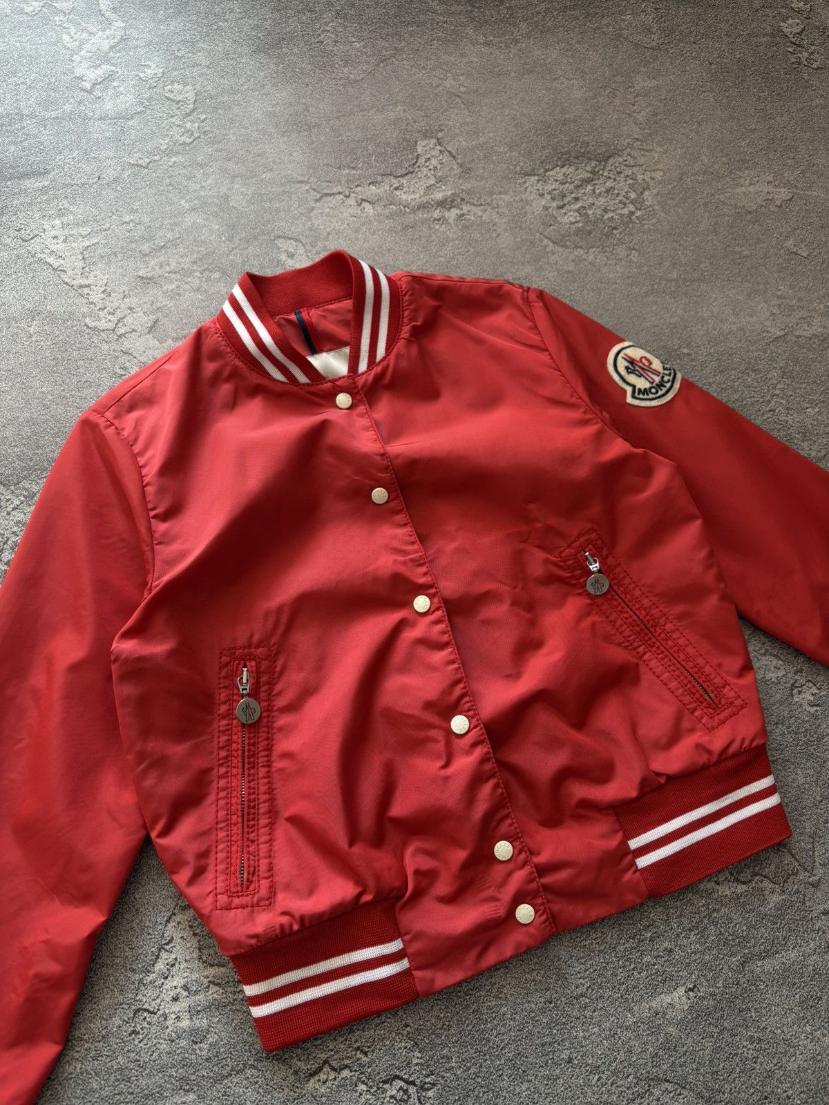 Moncler Moncler Red Nylon Varsity Bomber Jacket Snap Button Up sz 0 Size XS / US 0-2 / IT 36-38 - 4 Thumbnail