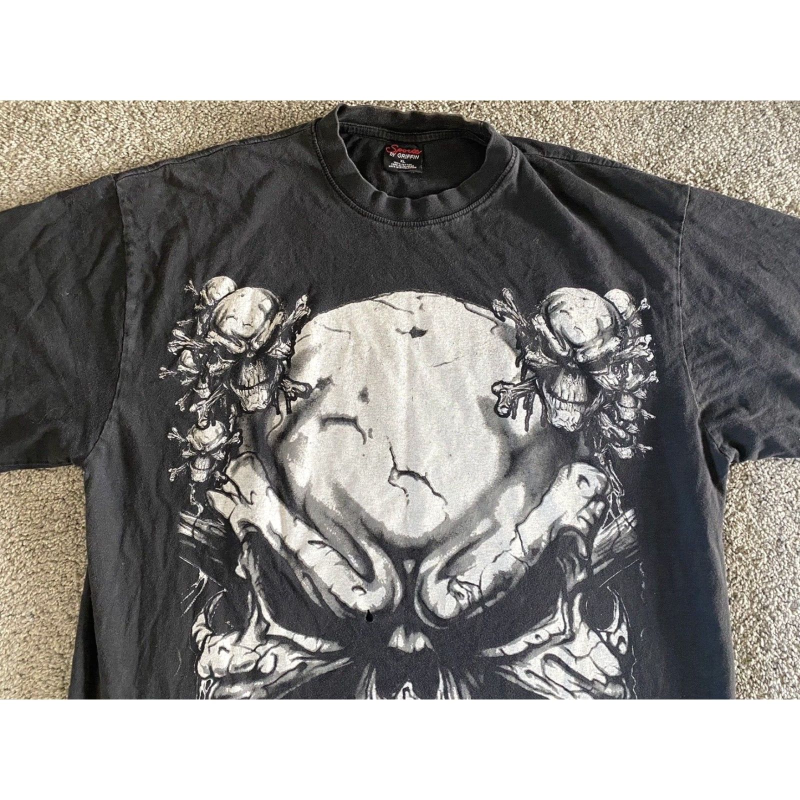 Griffin VINTAGE Griffin T-Shirt Men XL Black Skull 100% Cotton Sports Grunge 90s Short Sleeve Mens Size US XL / EU 56 / 4 - 7 Thumbnail