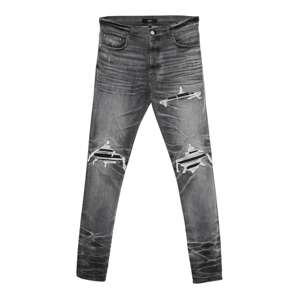 Amiri MX1 storm Gray Suede skinny jeans in black denim