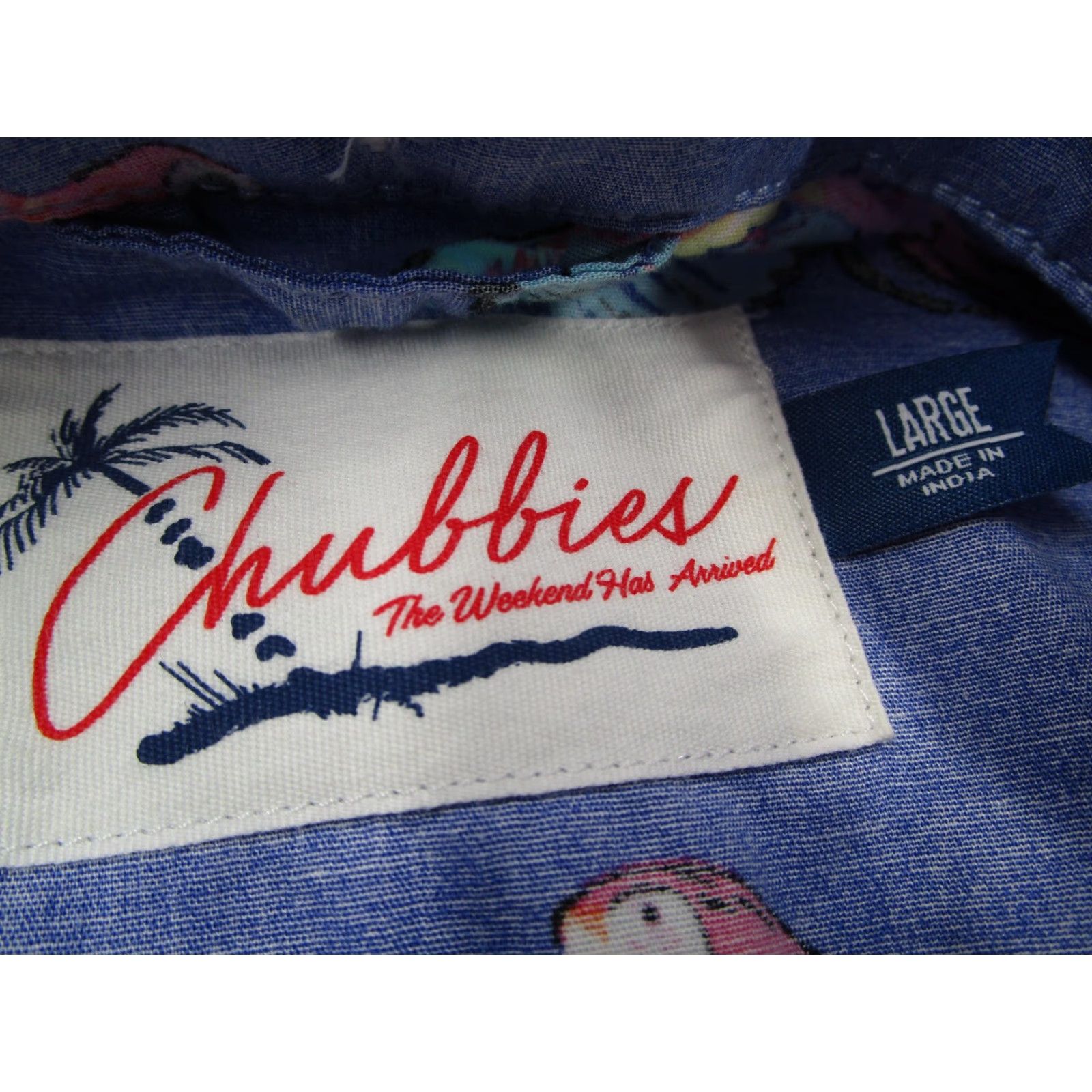 Chubbies Chubbies Shirt Mens Large Blue Parrot Print Short Sleeve Button-Down Reverse Print Tropical Size US L / EU 52-54 / 3 - 3 Thumbnail