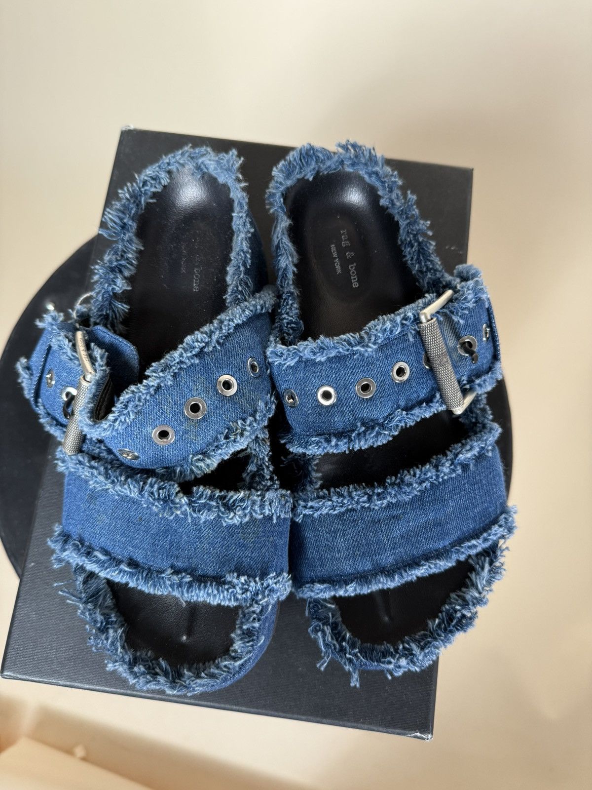 Rag & Bone Women’s Rag & Bone Evin Denim Platform Slides SZ 6 Size US 6 / IT 36 - 3 Thumbnail