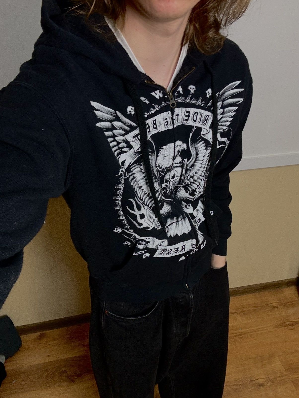 Vintage Vintage 00s punk avant garde zip hoodie “ride the best” y2k Size US S / EU 44-46 / 1 - 7 Thumbnail