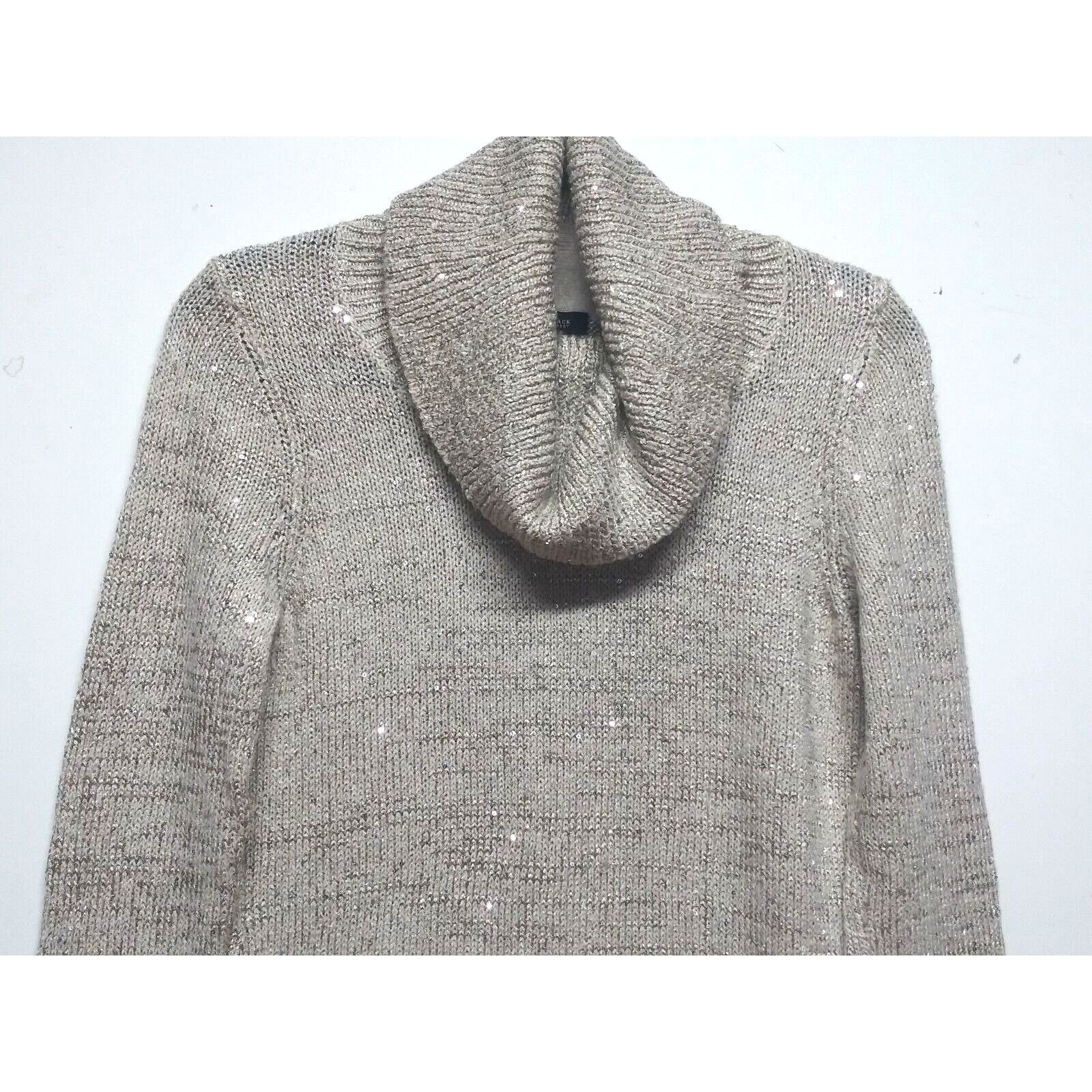 White House Black Market WHBM SEQUIN SWEATER Sz S taupe beige gold chic cowl neck lon Size S / US 4 / IT 40 - 3 Thumbnail