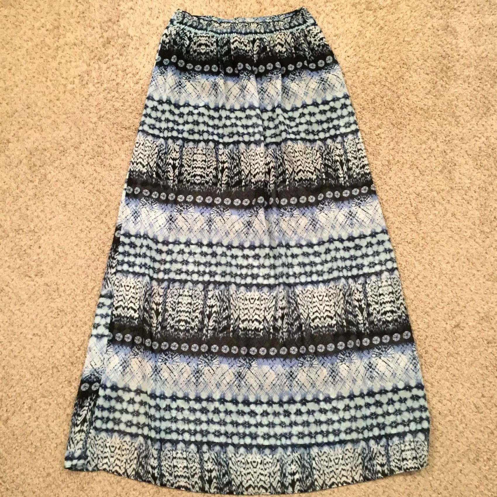 Vintage Maurices Skirt XS Blue Geometric Pull On Maxi Long Lined Lightweight Women Regular Size 26" / US 2 / IT 38 - 6 Thumbnail