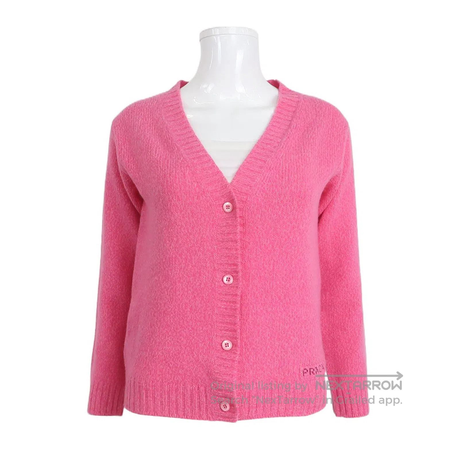 Prada Prada Pink Logo Cardigan Sweater . Size L / US 10 / IT 46 - 1 Thumbnail