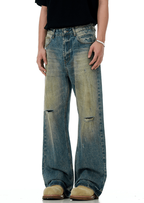 Japanese Brand × Jean Men's loose all-match straight wide-leg ripped jeans Size US 34 / EU 50 - 3 Thumbnail
