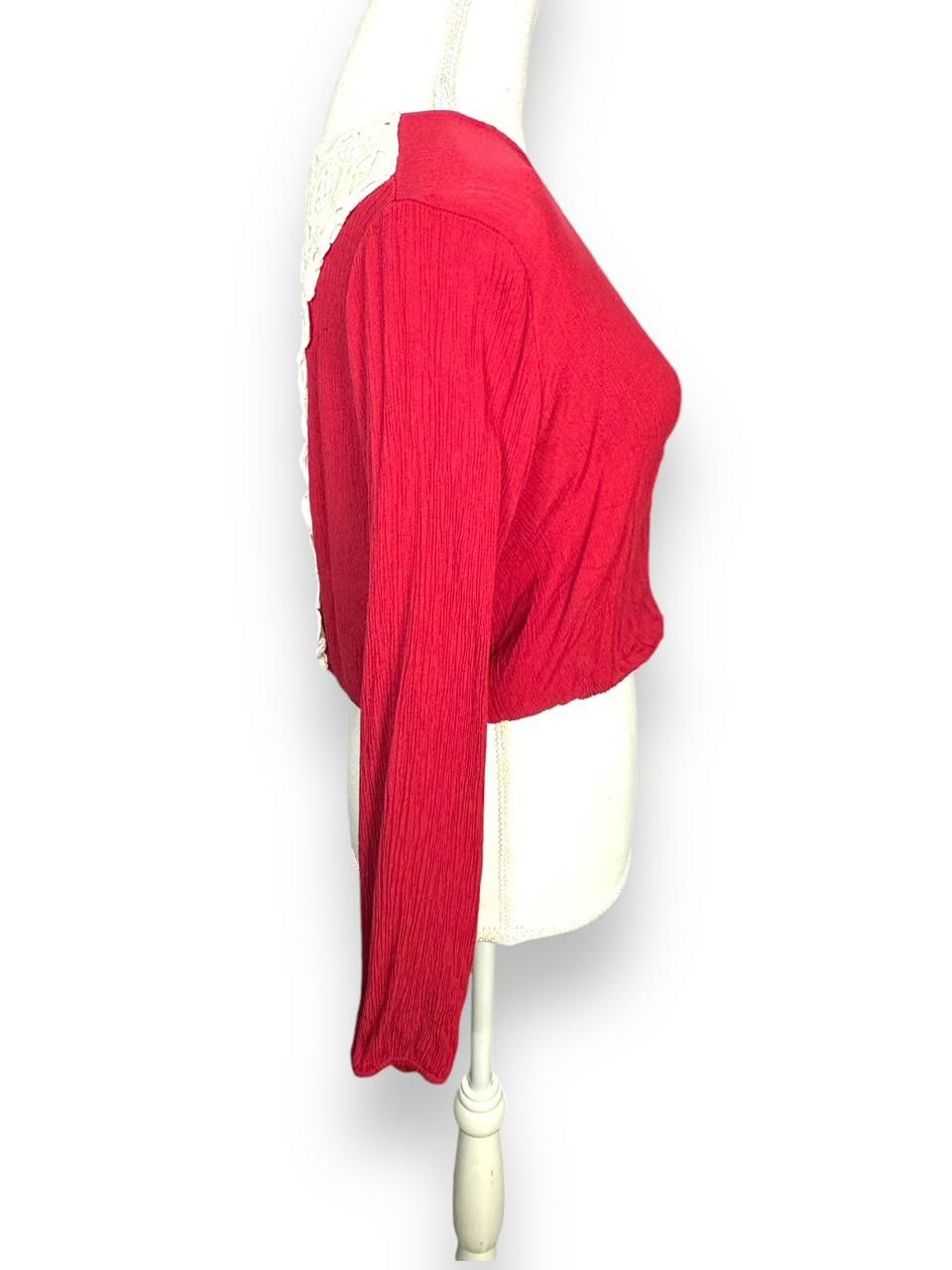 Forever 21 Forever21 Red Long Sleeve Top with Lace Back M Size M / US 6-8 / IT 42-44 - 4 Thumbnail