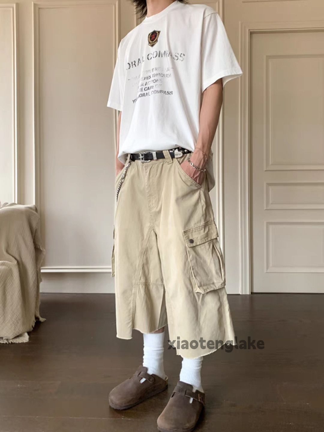 Unisex outdoor utility loose hiphop cargo work shorts