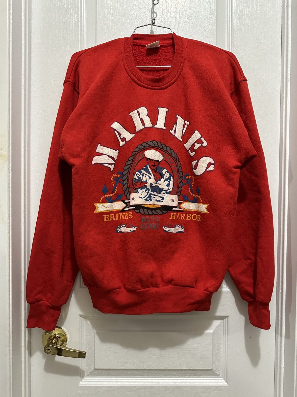 image of Made In USA x Vintage Marines Crewneck Sweatshirt Beesons Size M in Red, Men's
