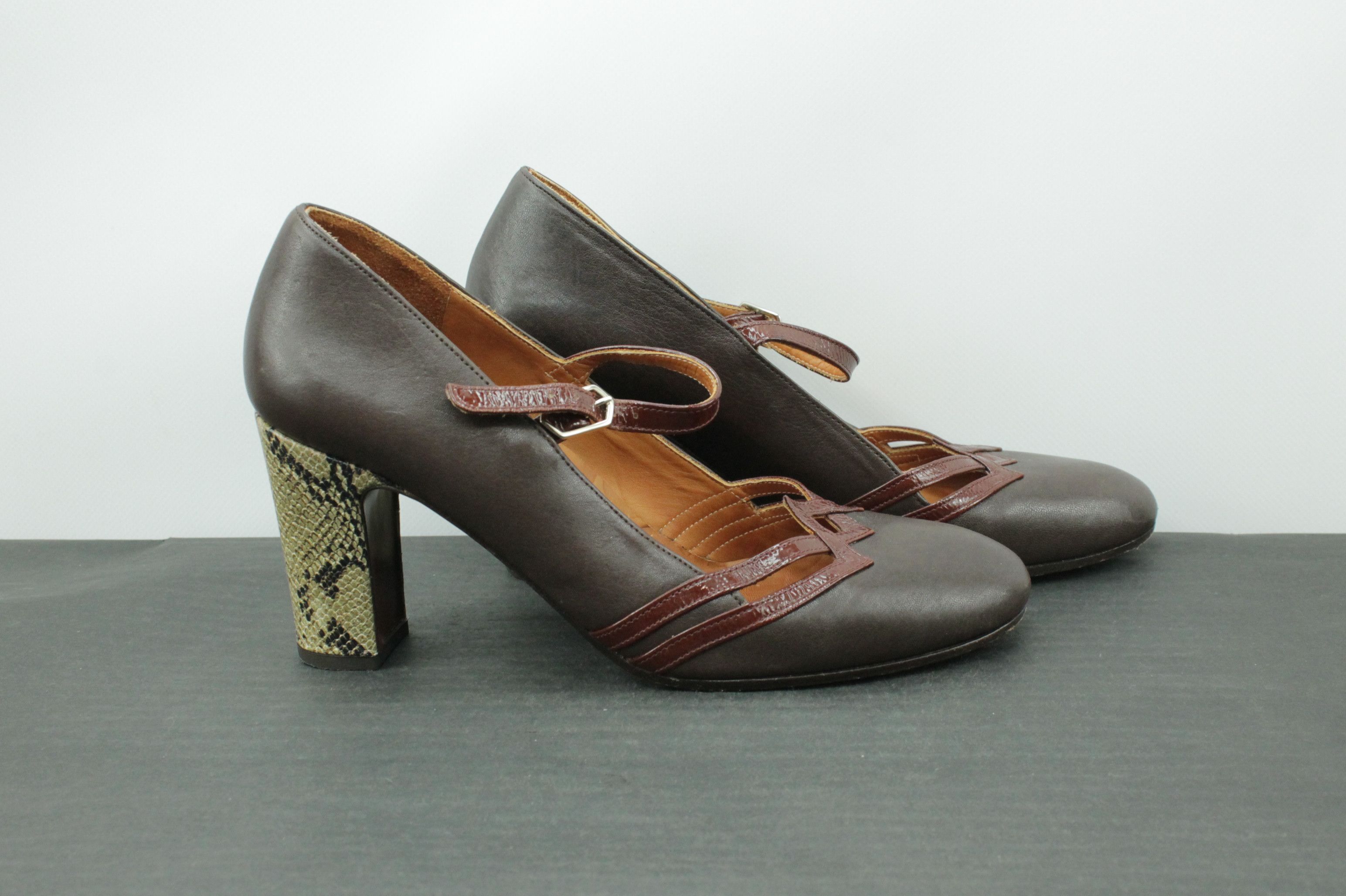 Designer Chie Mihara Leather Heels Python Print Brown Leather Shoes Size US 9 / IT 39 - 3 Thumbnail