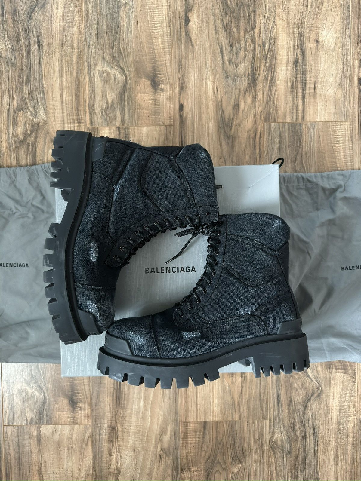 Balenciaga Balenciaga Distressed Canvas Combat Strike Boots Balenciaga Balenciaga Distressed Canvas Combat Strike Boots