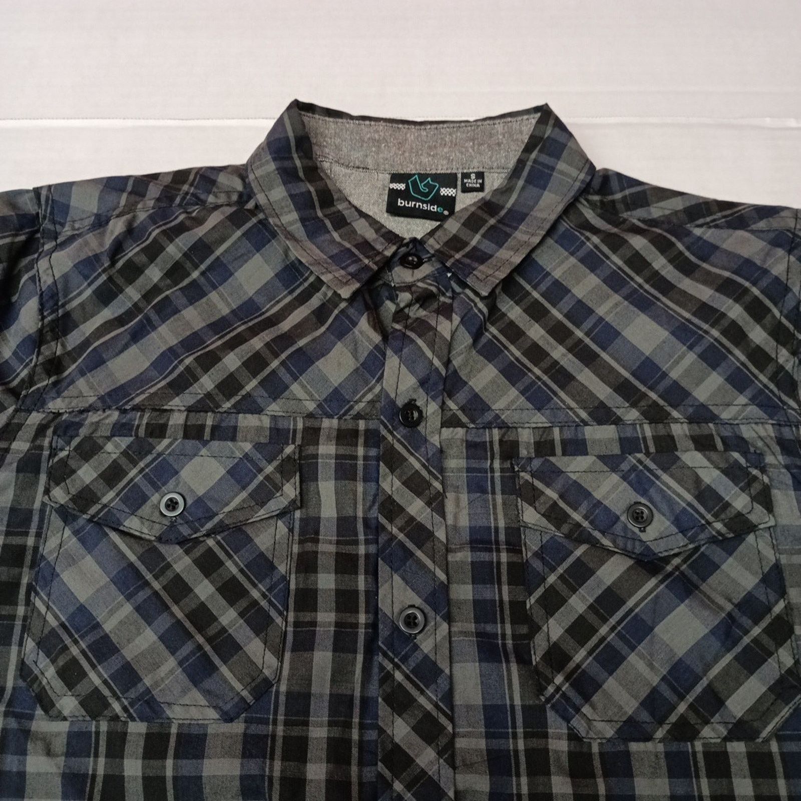 Burnside Burnside Mens S Shirt Button Up Blue Black Gray Plaid Casual Size US S / EU 44-46 / 1 - 2 Thumbnail