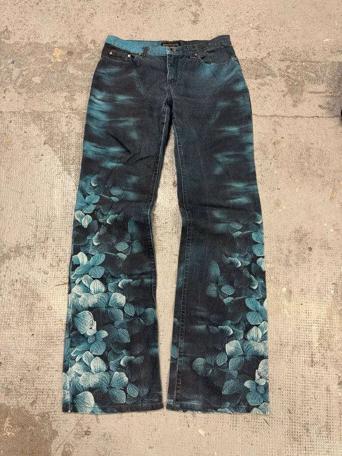 Designer × Roberto Cavalli × Vintage FW2000 Roberto Cavalli Blue Flowers Spectrum Pants Size US 31 - 1 Thumbnail