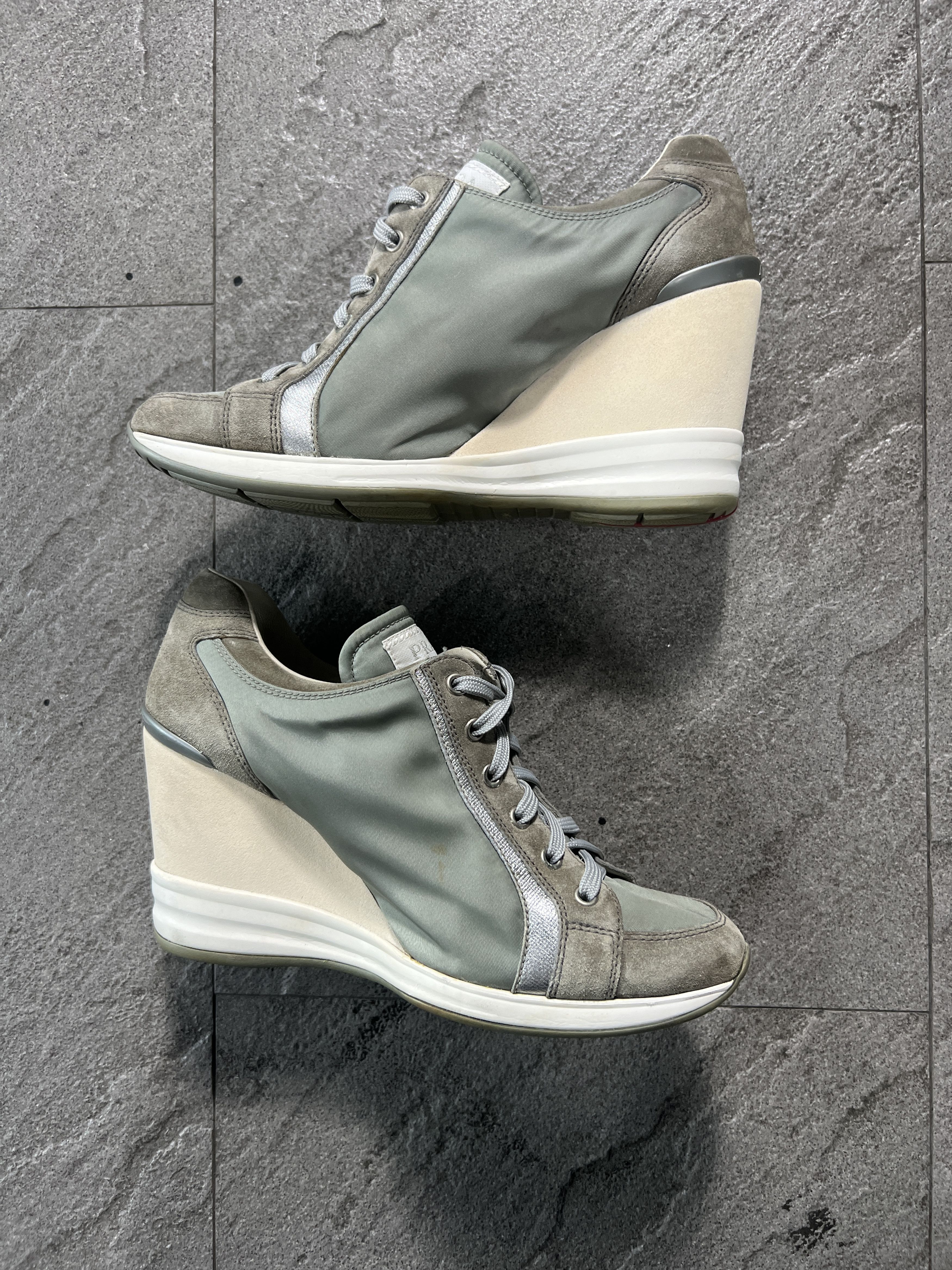 Prada Prada Nylon Suede Wedge Sneakers Sage Green EU37 Size US 7 / IT 37 - 7 Thumbnail
