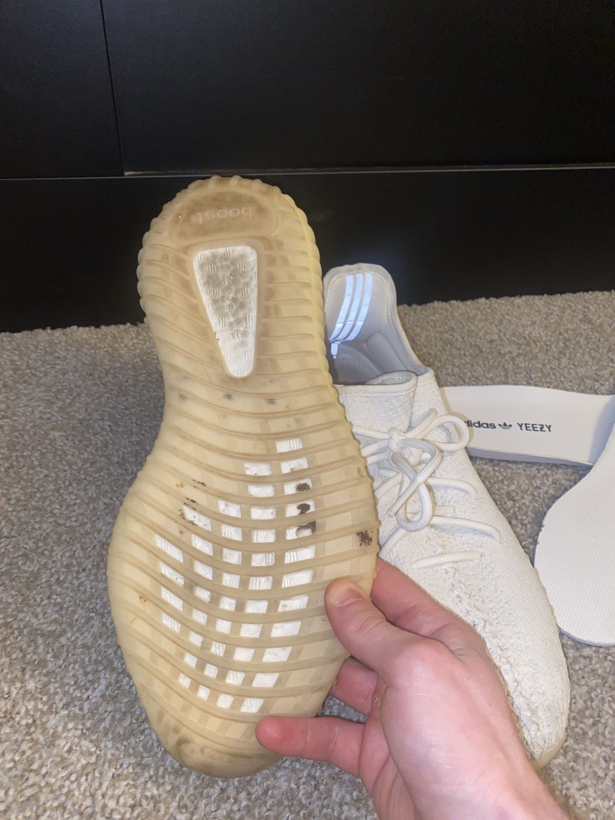 Adidas Adidas Yeezy Boost 350 V2 Cream Triple Core White Sz 12 Size US 12 / EU 45 - 4 Thumbnail