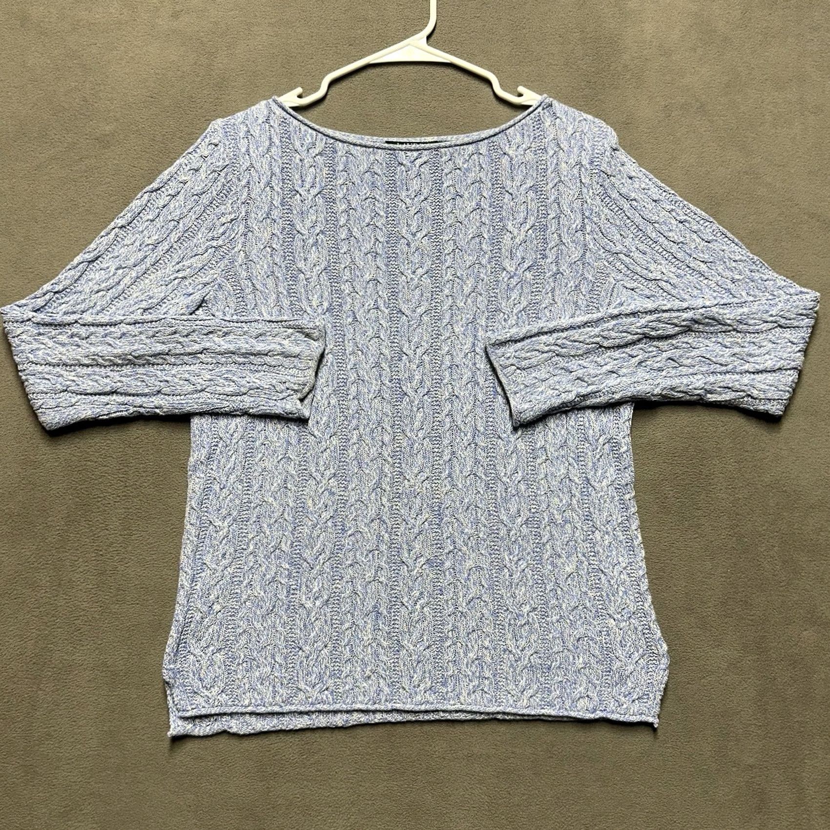 Ralph Lauren VINTAGE Ralph Lauren Sweater Womens Large Blue Cable Knit Roll Neck Cotton LRL Size L / US 10 / IT 46 - 2 Thumbnail