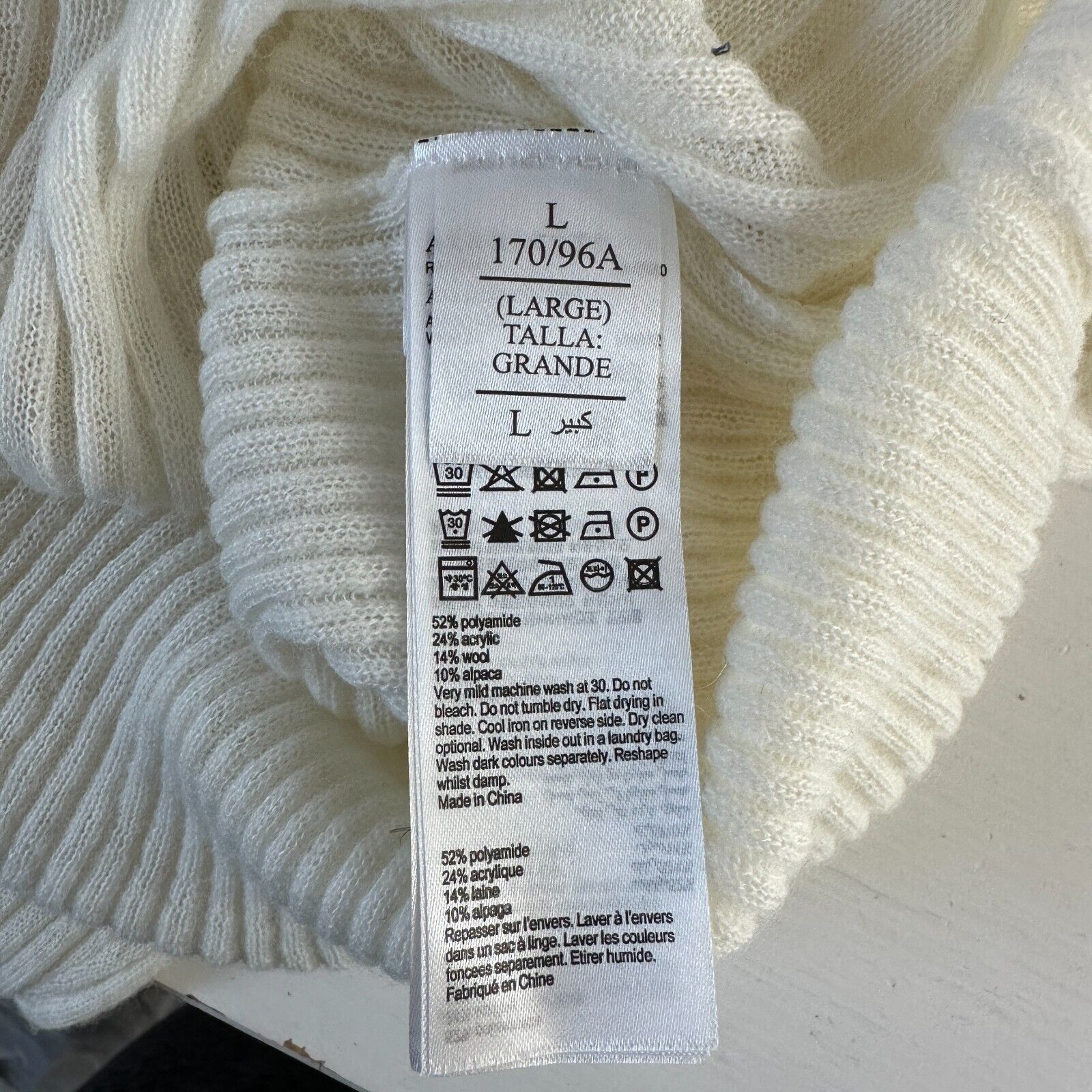 Allsaints Allsaints Cream Ribbed Long Sleeve Round Neck Thin Sweater L Size L / US 10 / IT 46 - 10 Thumbnail
