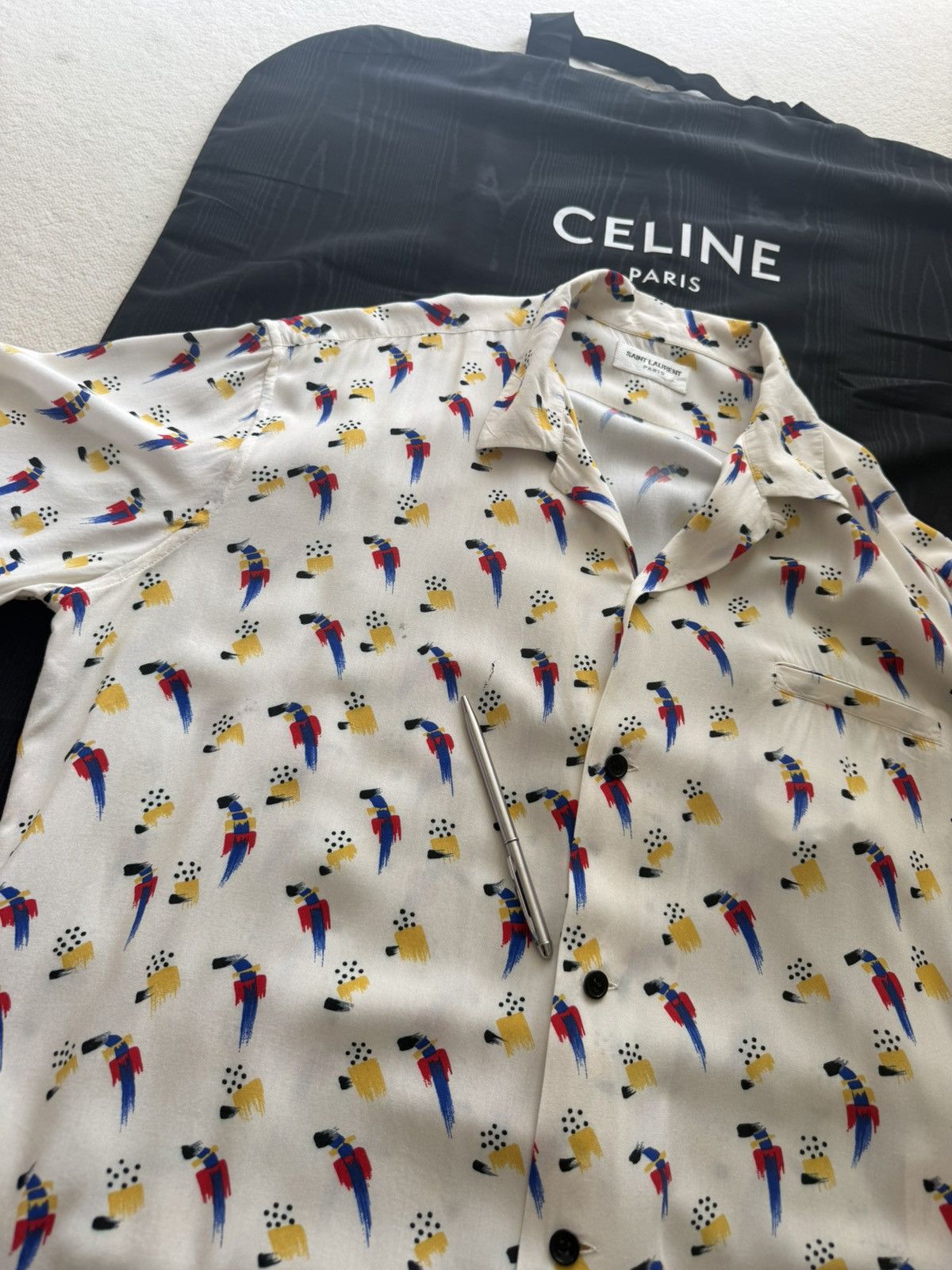 Saint Laurent Paris SS22 Saint Laurent parrot Hawaiian shirt bowling 41 grail Size US L / EU 52-54 / 3 - 25 Thumbnail