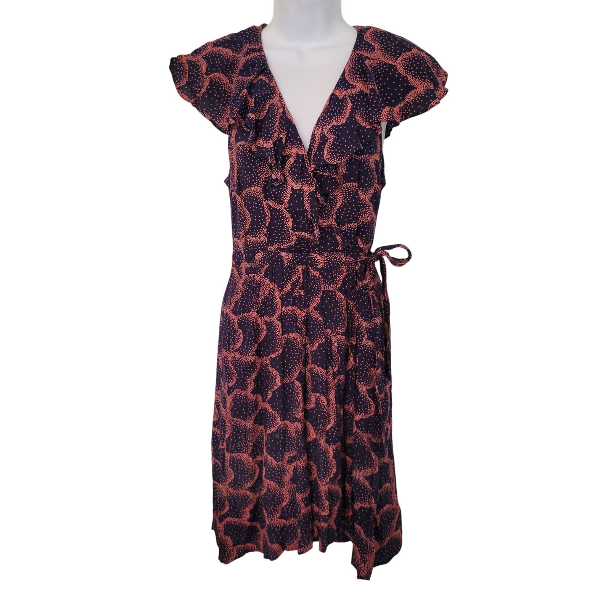 Anthropologie Maeve Anthropologie 4 Navy Coral Wrap Dress Ruffle ROSALIA R Size S / US 4 / IT 40 - 1 Thumbnail