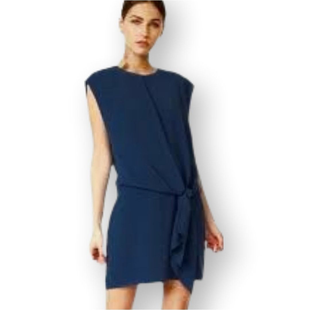 Tibi Savanna Navy Blue Crepe Drape Tie Dress 4 Minimalist