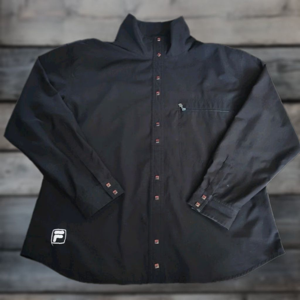 Fila Vintage FILA Long Sleeve Snap Button Up Performance Shirt Black Size L Size US L / EU 52-54 / 3 - 1 Thumbnail