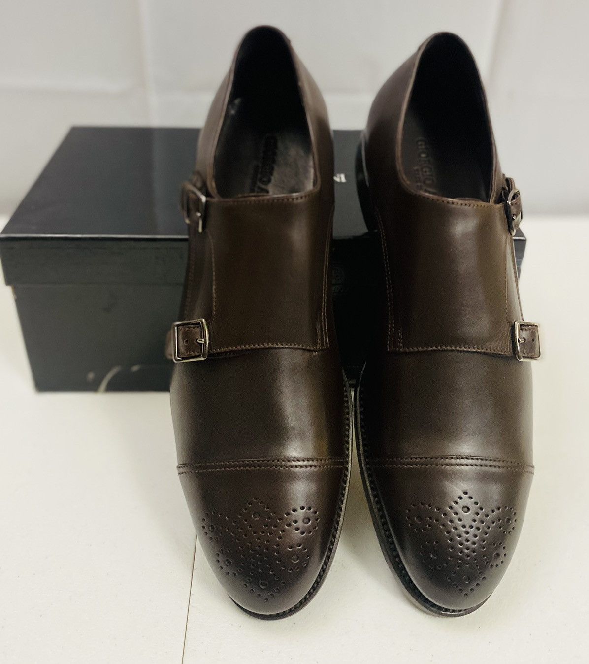Giorgio Armani Giorgio Armani 🇮🇹 Dk Brown Leather Double Monk Strap 12 New Size US 12 / EU 45 - 16 Thumbnail